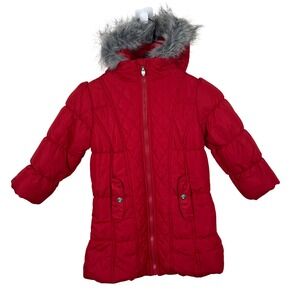 Hawke &‎ Co. Red Puffer Coat Fur Hooded Winter Warm Girls Kid Size 4T